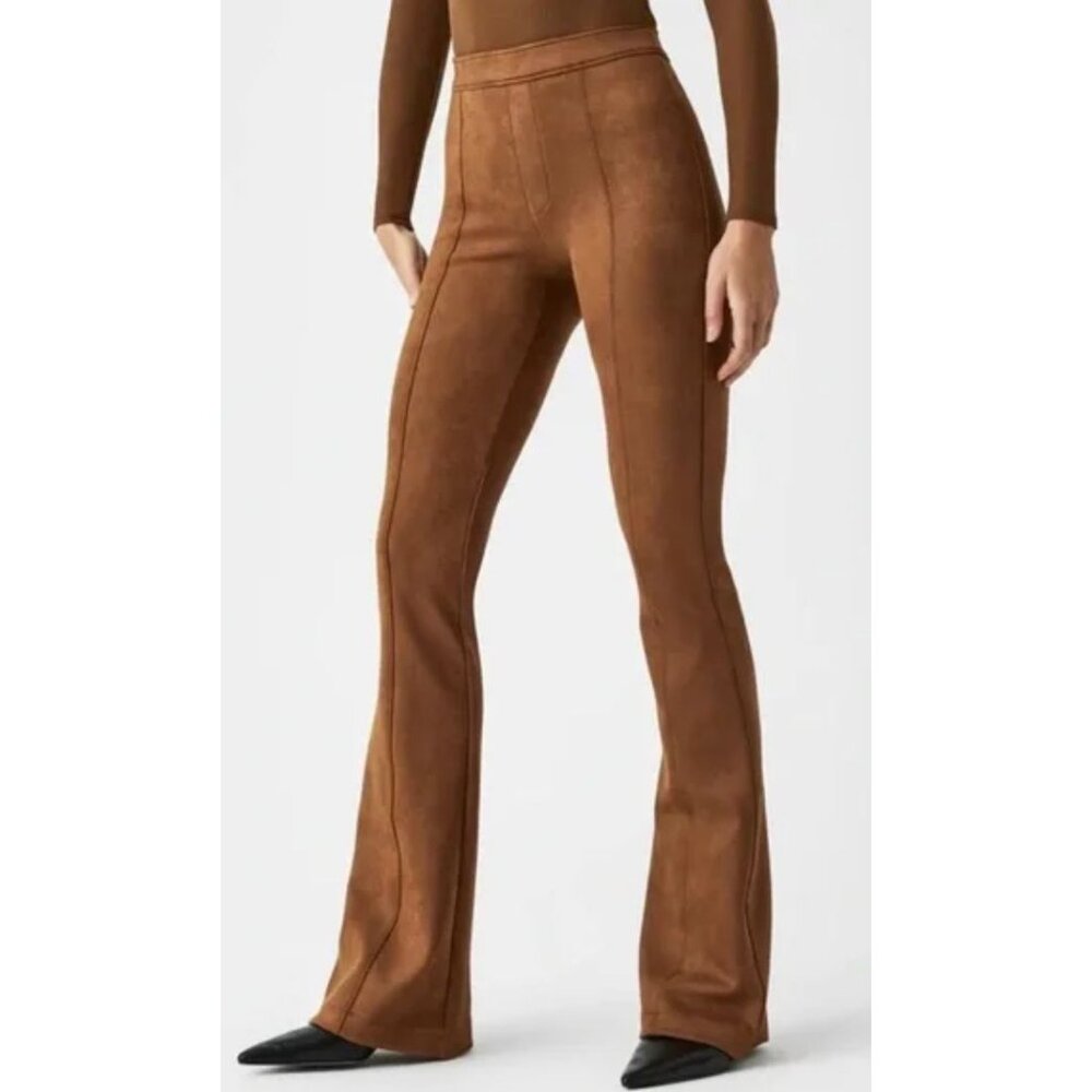 SPANX Faux Suede Flare Tummy Control Caramel Brown Pants -sz 1X Tall